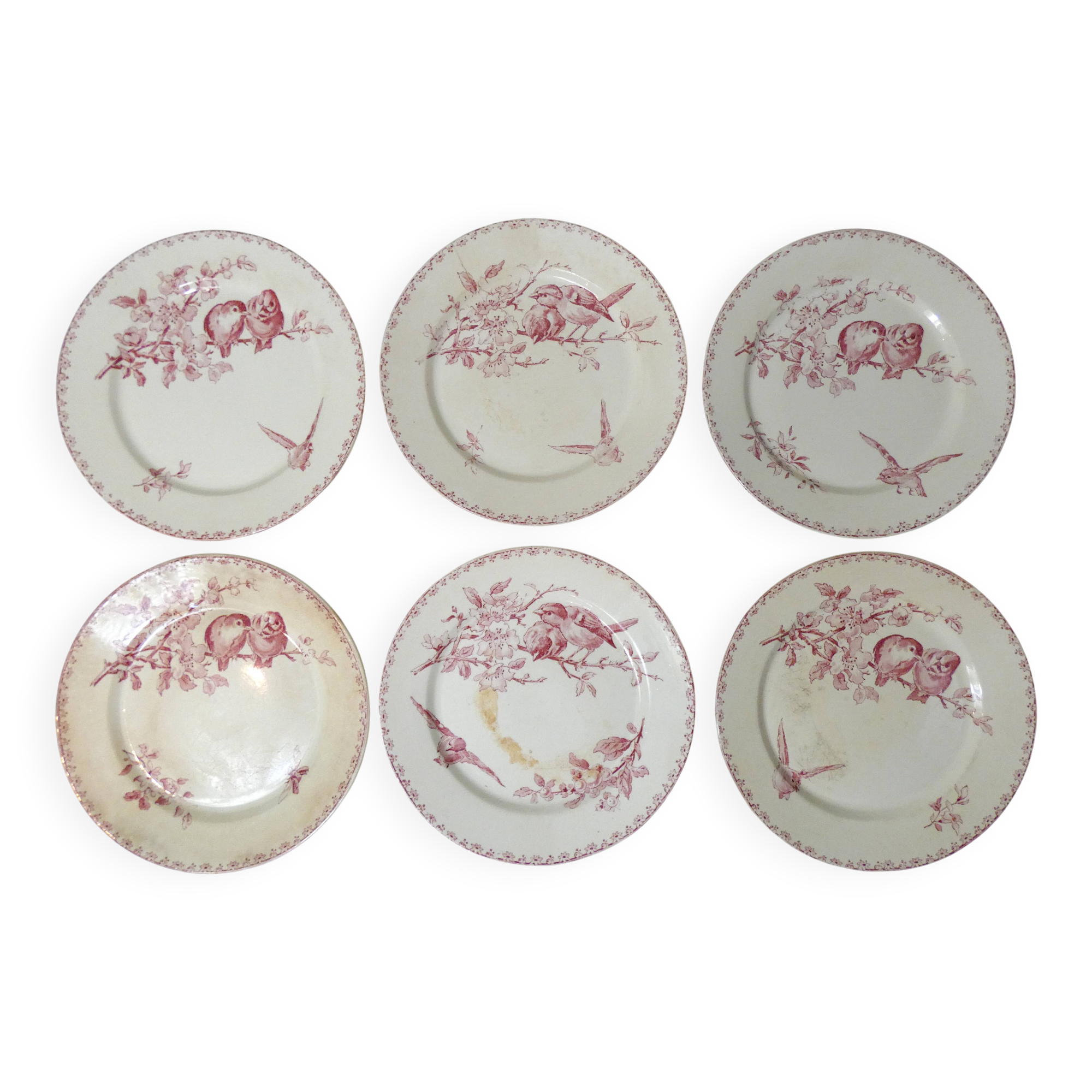 Terre de fer Digoin Sarreguemines 6 flat plates FAVORI birds model