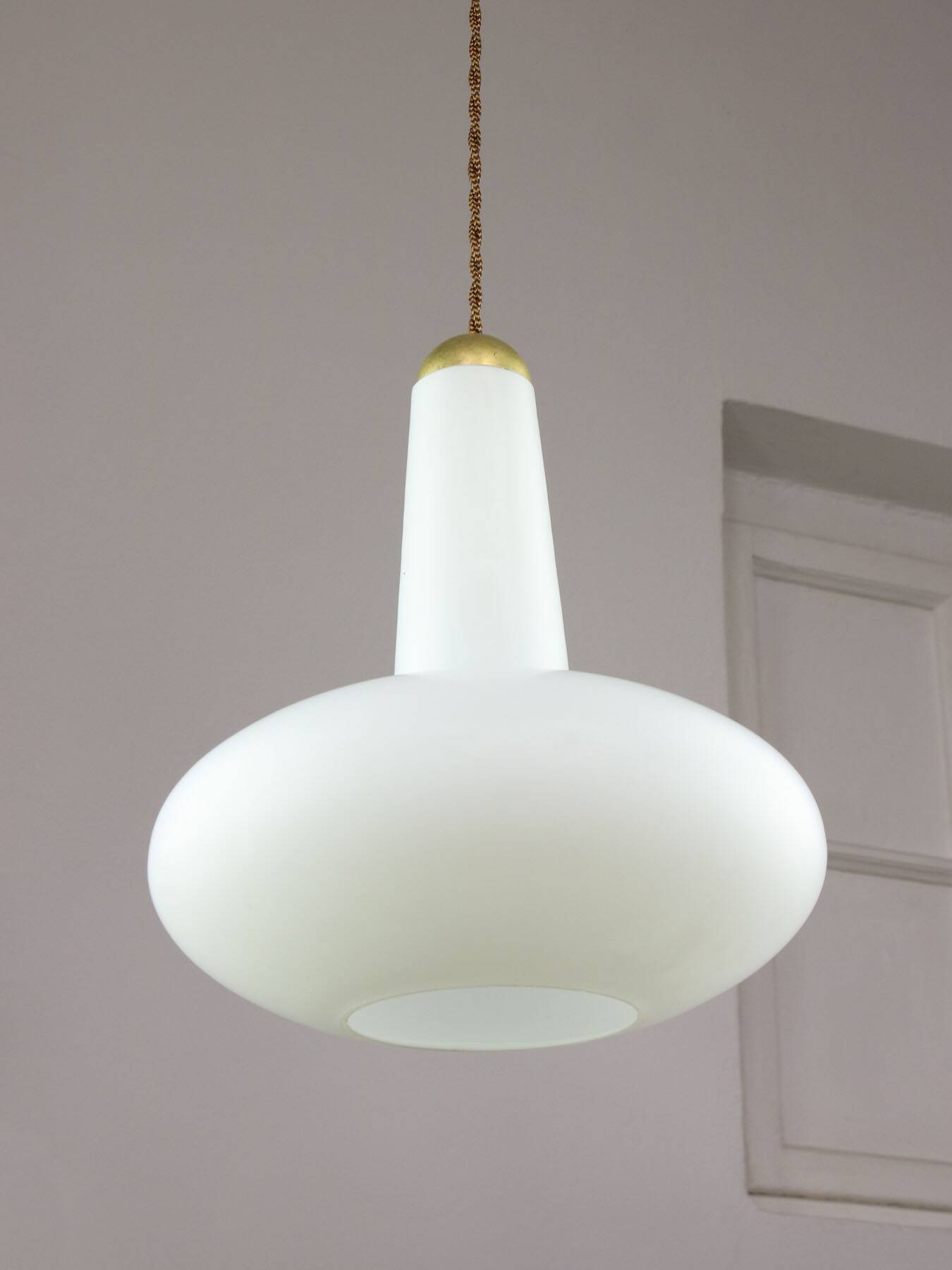 Mid-Century Italian Opaline and Brass Pendant Lamp