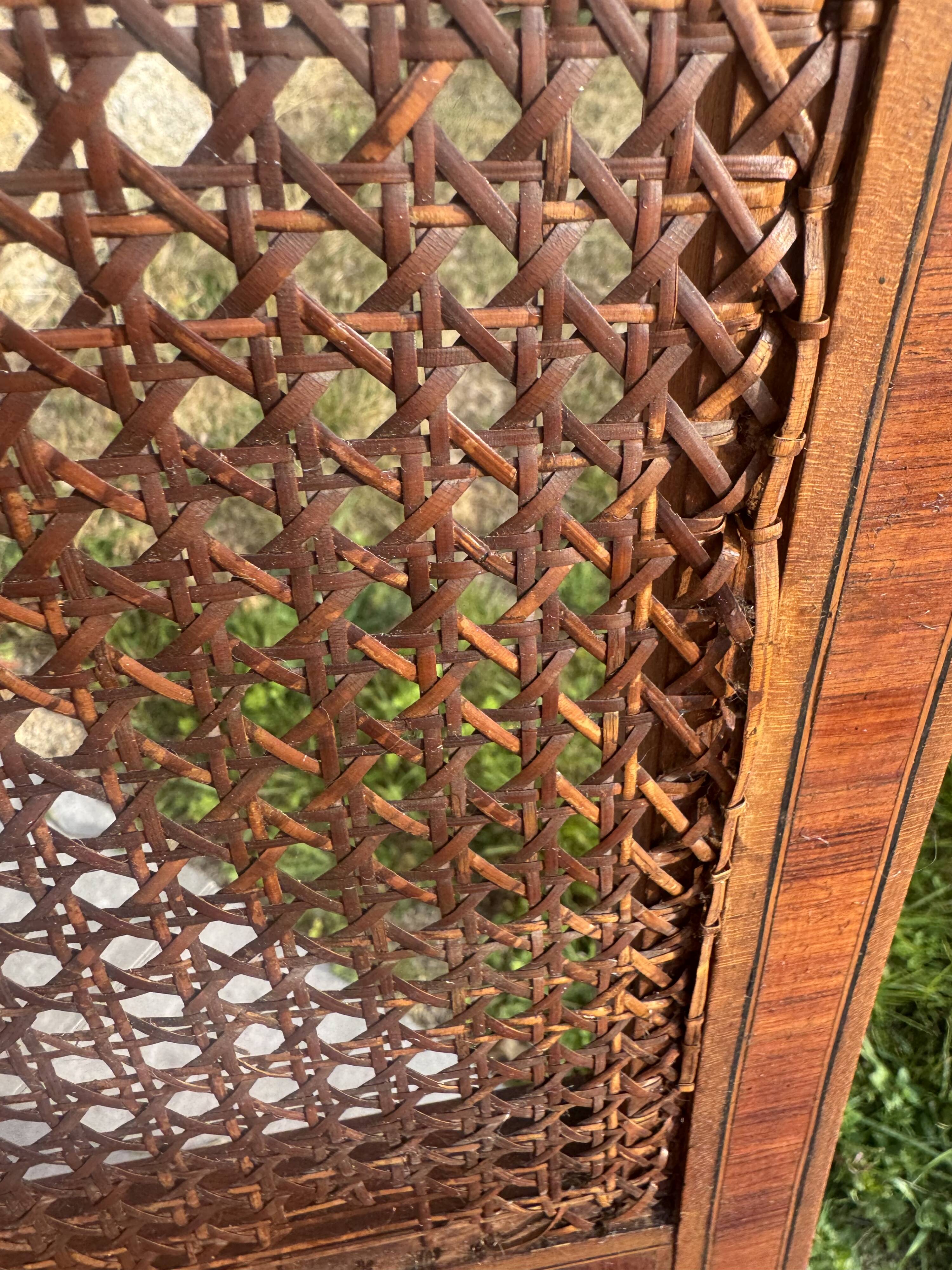 Set of four antique Louis XVI style chairs, wood and cane