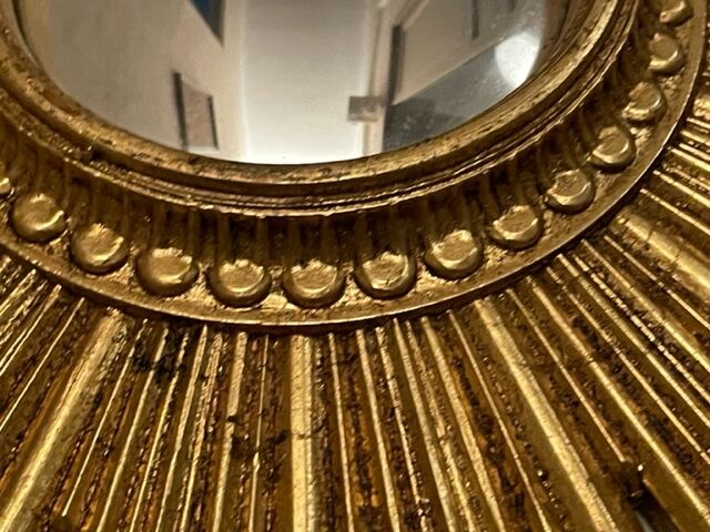 Miroir soleil bombé, golden resin, 1960