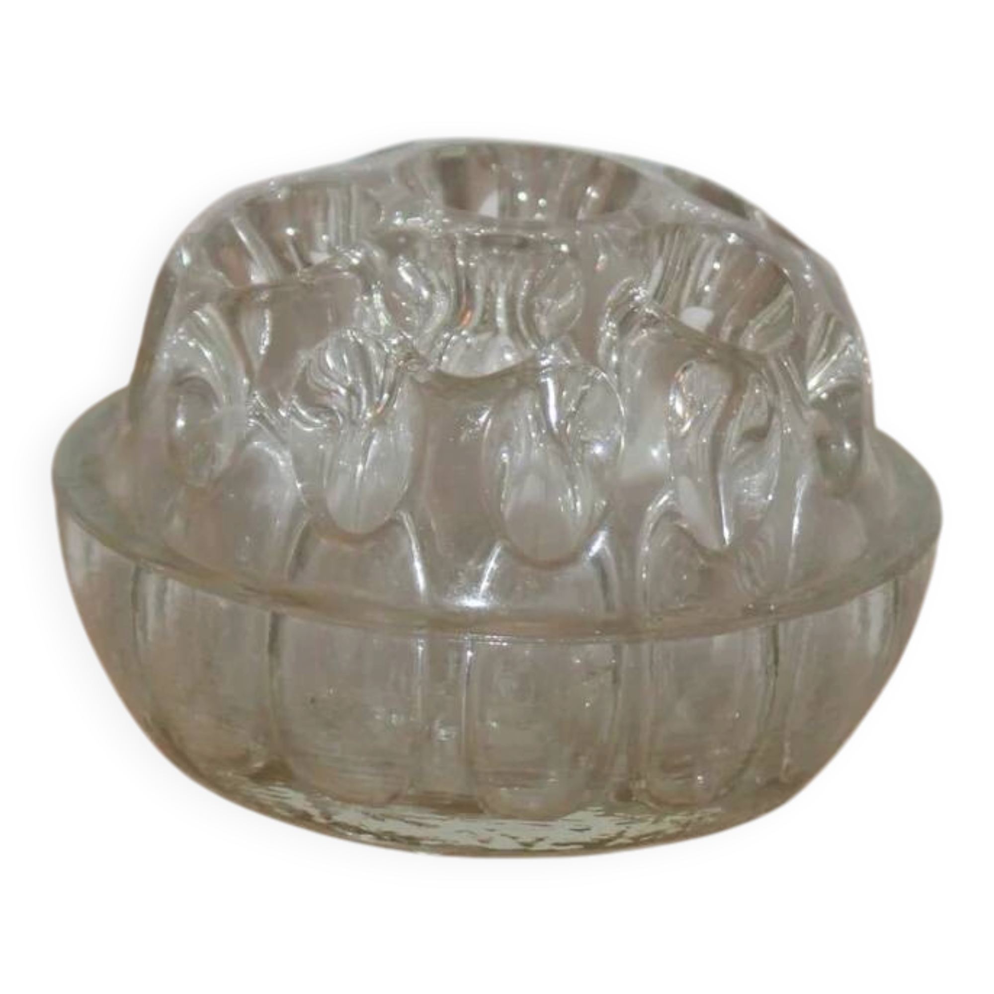Vintage clear moulded glass flower holder – Flower holder – Ø 10 cm
