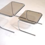 Two tables gigognes glass and chrome