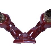 Pair of art deco wall lights in carmine red / burgundy earthenware.
