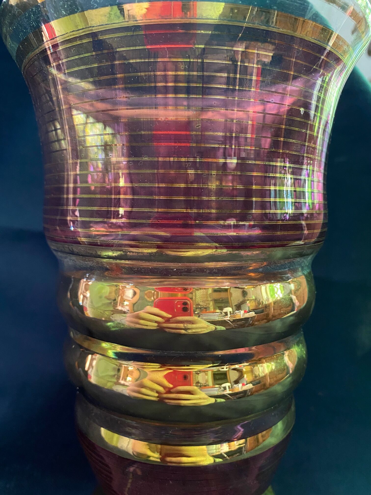 art deco vase in fuchsia & gold glass cira 1930 - belgian glassware (boom/doyen/laeken)