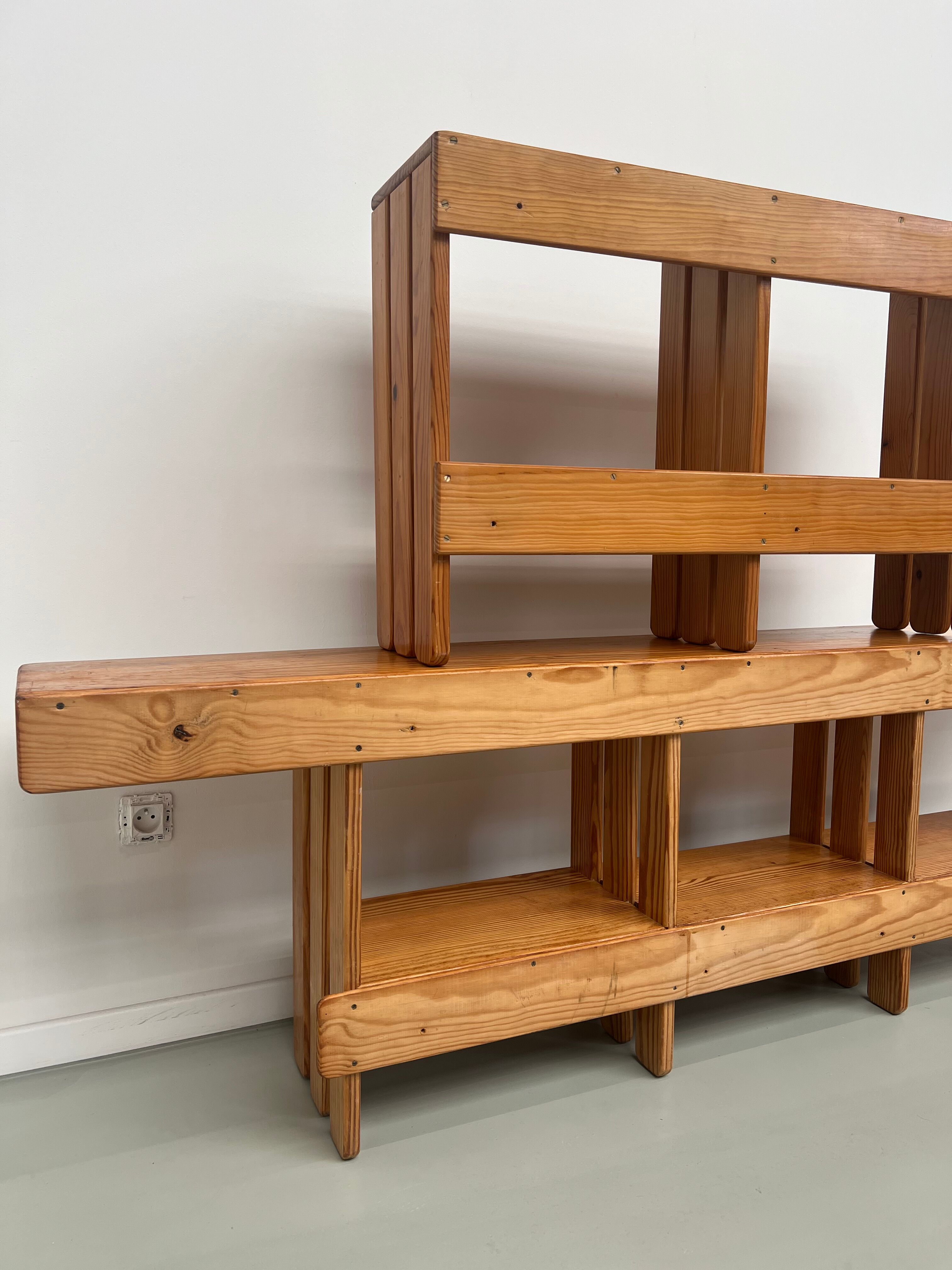 Pair of modernist pine wall shelves, circa 1970