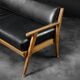 Vintage Mid-Century German Modern Oak & Black Leather Sofa, 1960s