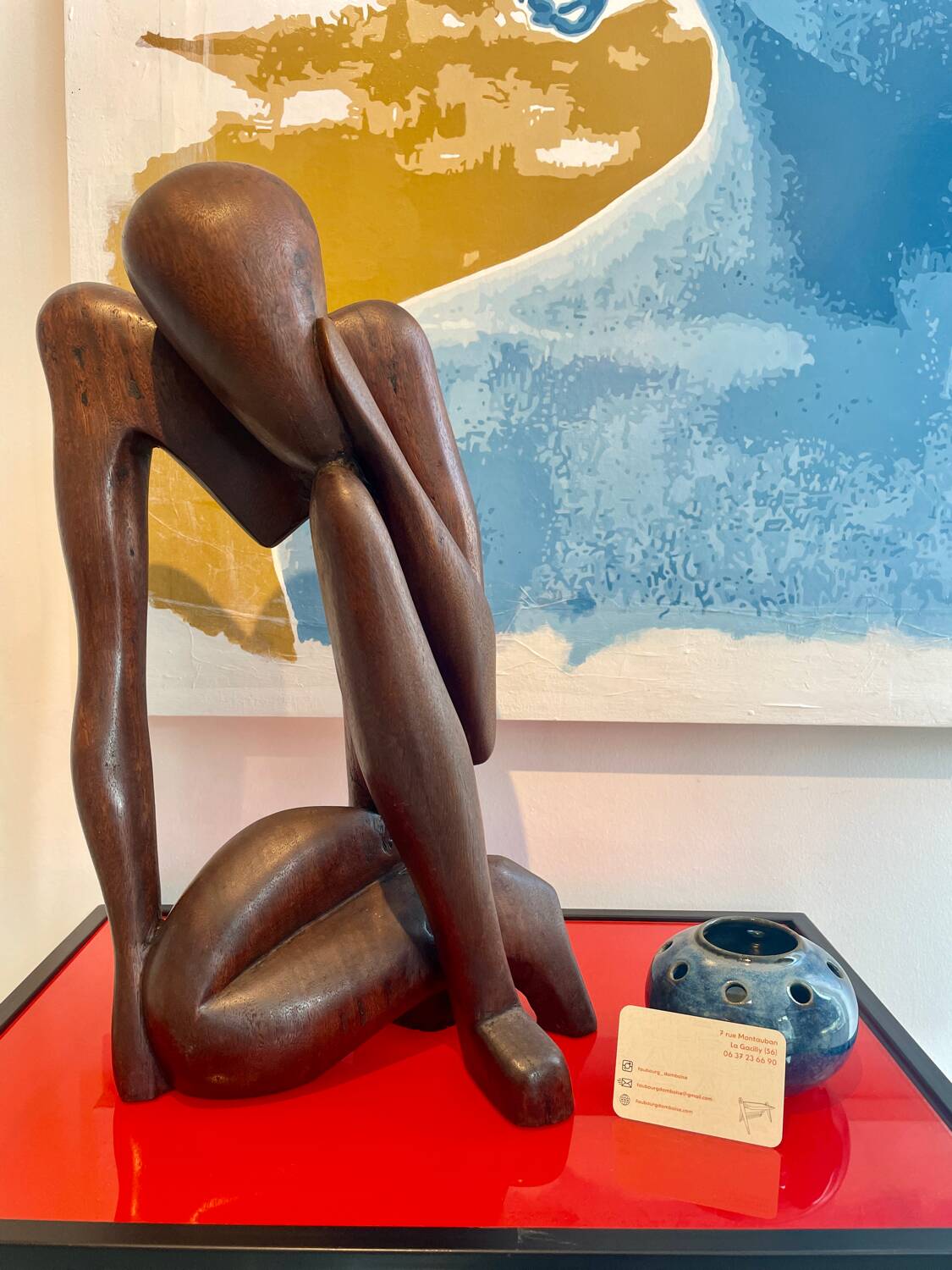 Sculpture en bois "Le penseur"