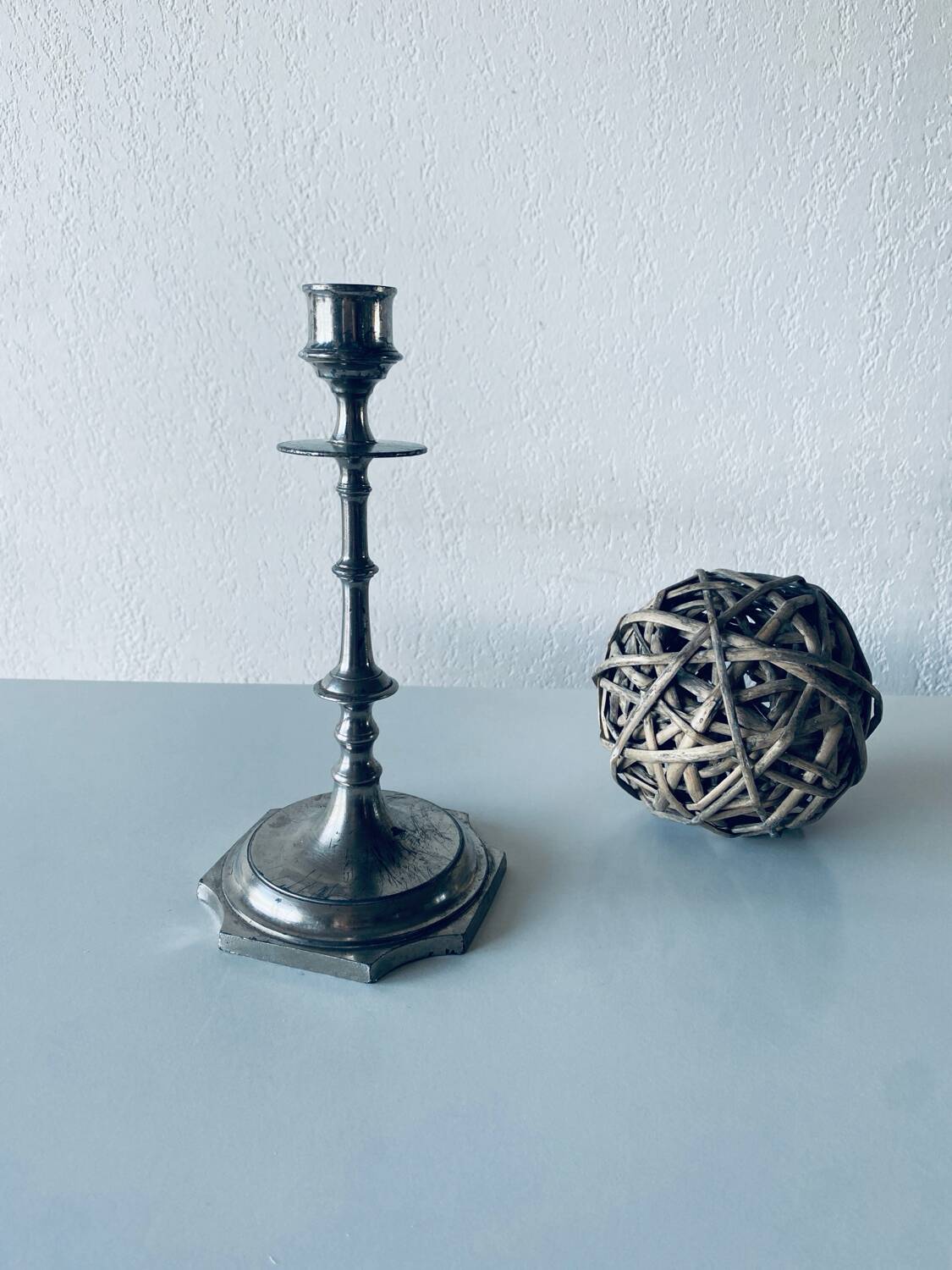 Silver metal candle holder