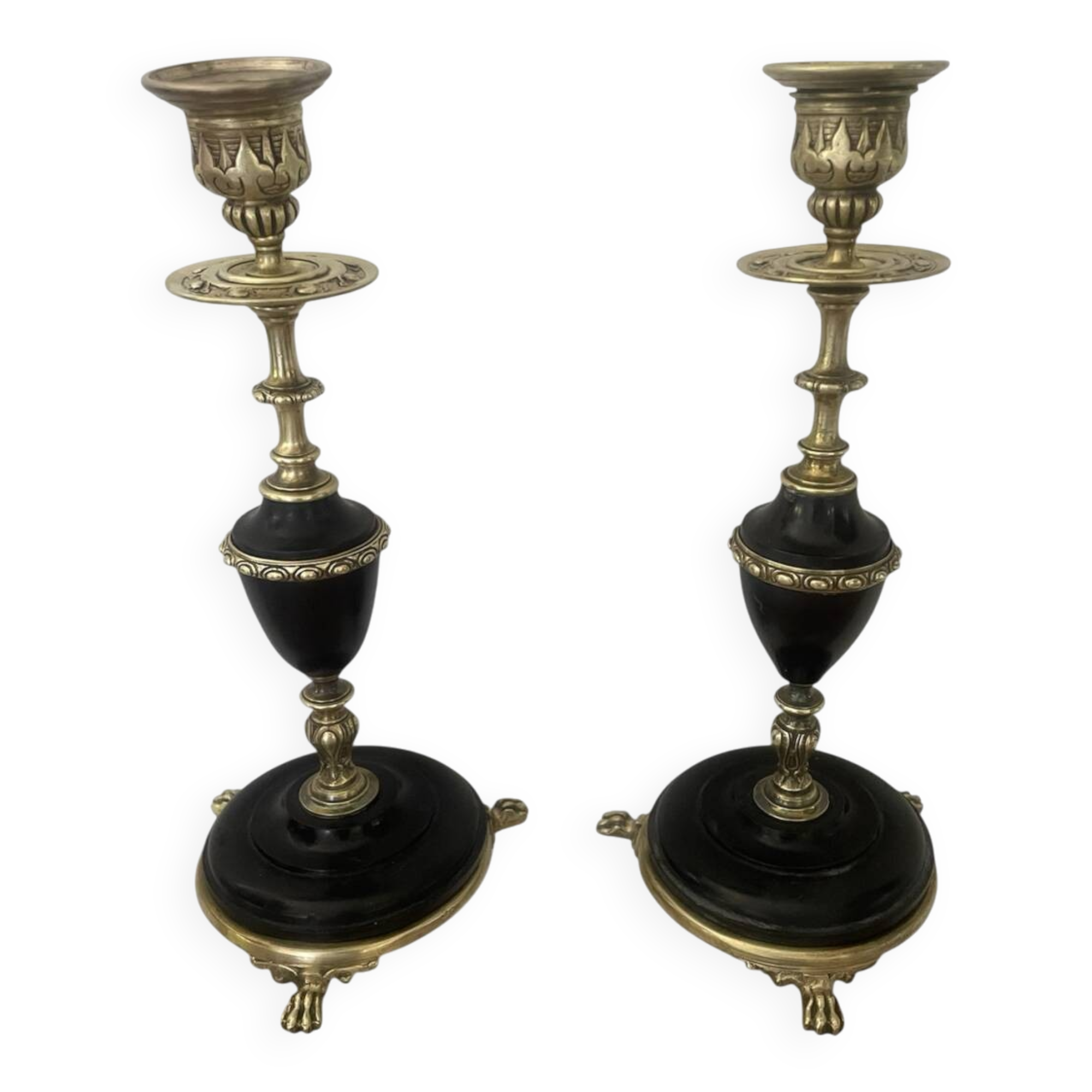 Pair of marble and brass candlesticks circa 1860