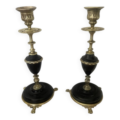 Paire de bougeoirs marbre et laiton circa 1860