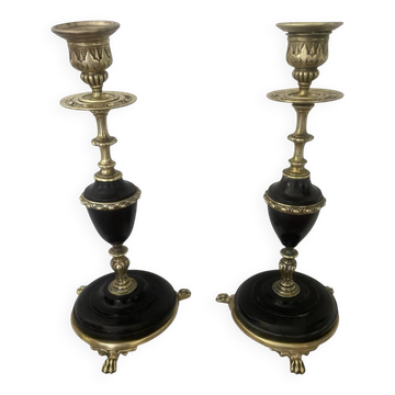 Pair of marble and brass candlesticks circa 1860