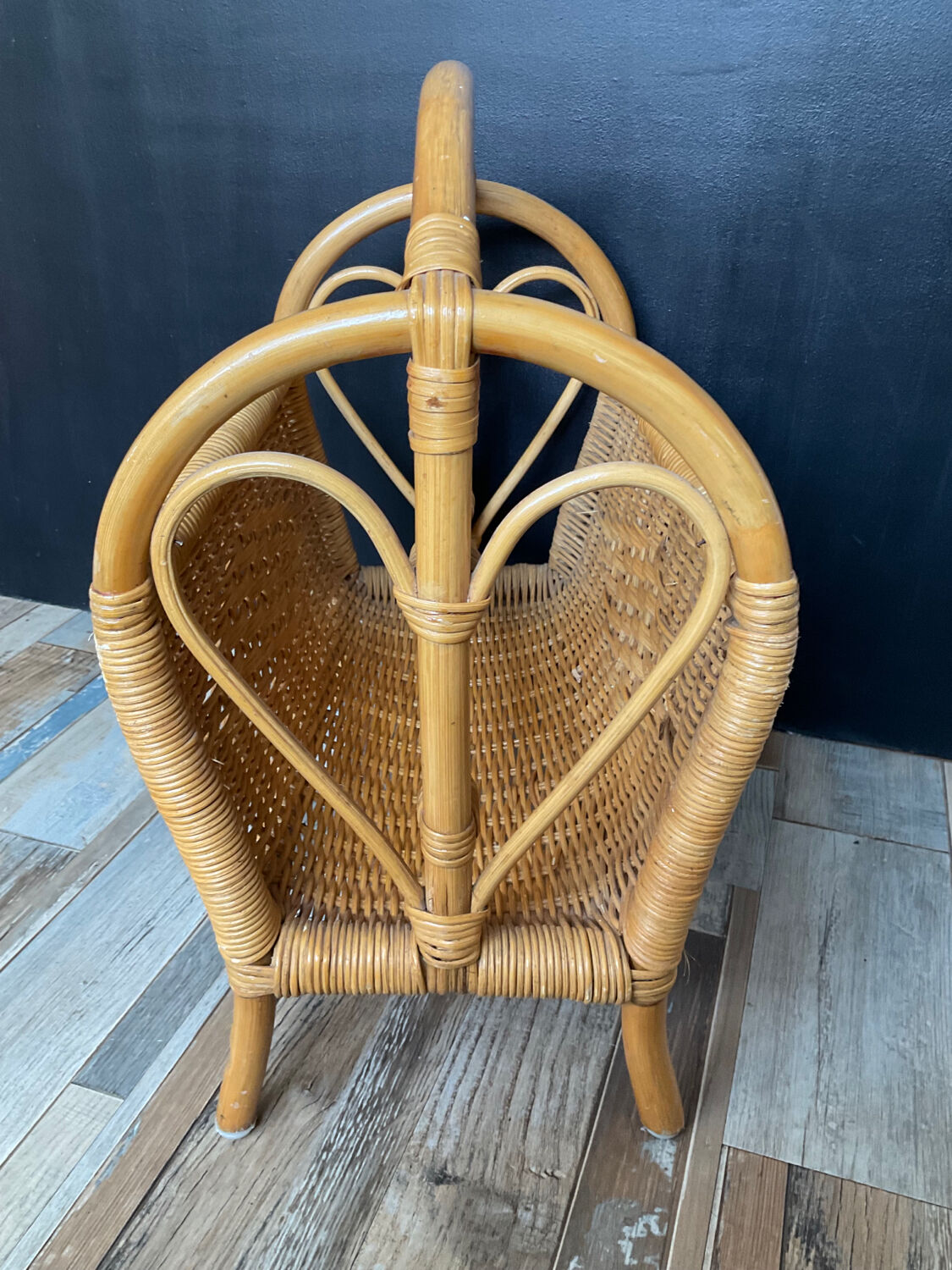 Vintage rattan magazine holder