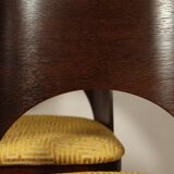 Ensemble de 4 chaises de salle à manger de style art déco en bois de chêne marron chocolat avec revêtement géométrique