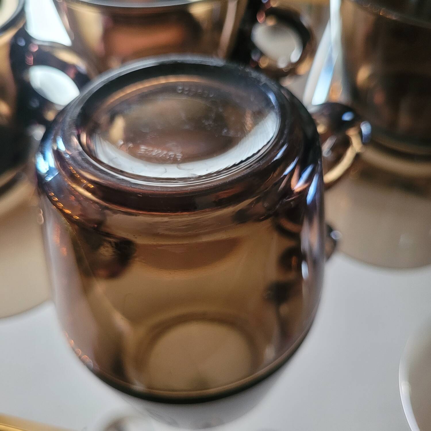 Set of 9 smoked glass cups — Vereco France, 1970s