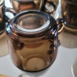 Service de 9 tasses en verre fumé Vereco France, années 70