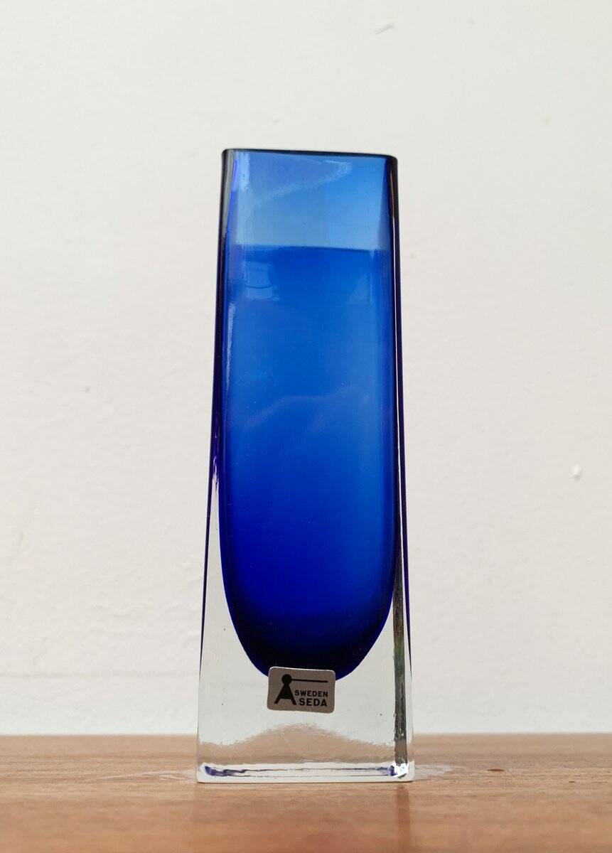 Swedish glass block vase from the mid-century by Aseda Sweden, 1960s.