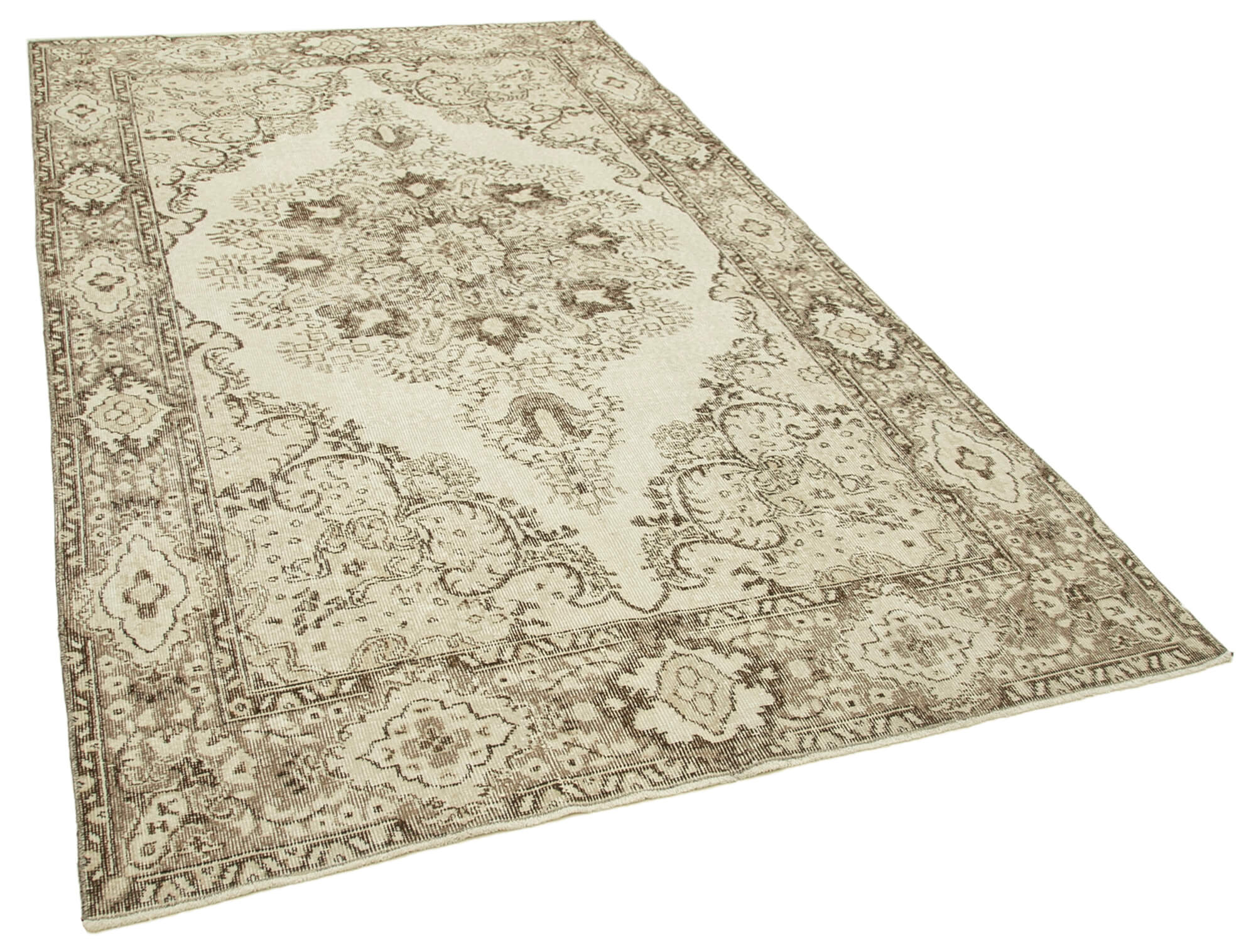 Hand-Knotted Vintage Turkish Beige Carpet 168 cm x 286 cm - 38884