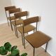 Set of 4 Vintage Industrial School Chairs: Brown Fabric, Black Metal Base