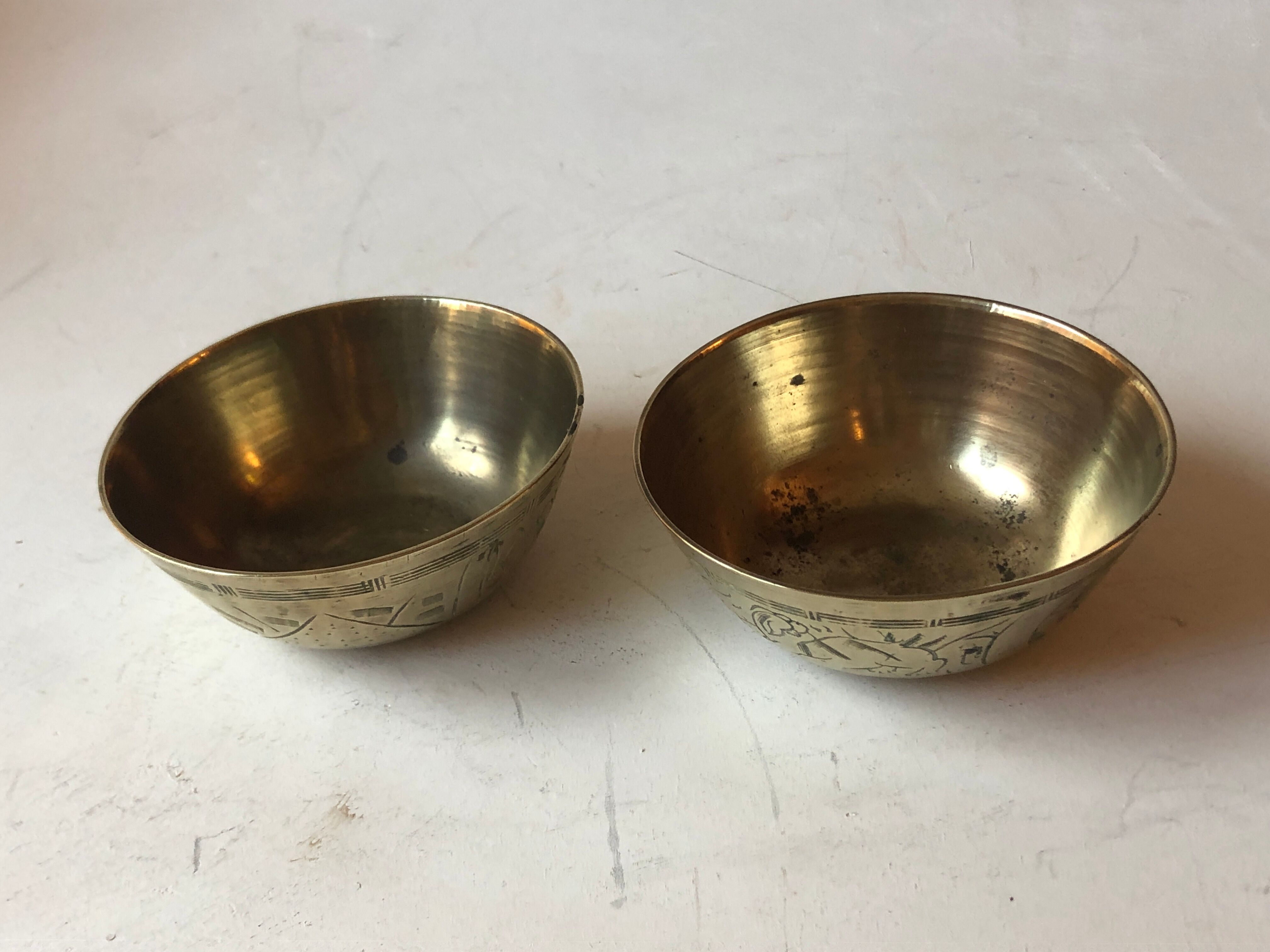 Set of brass Chinese cups