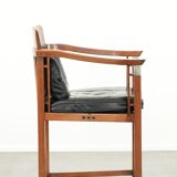 Black leather Art Deco design dining/side/desk chair with armrests