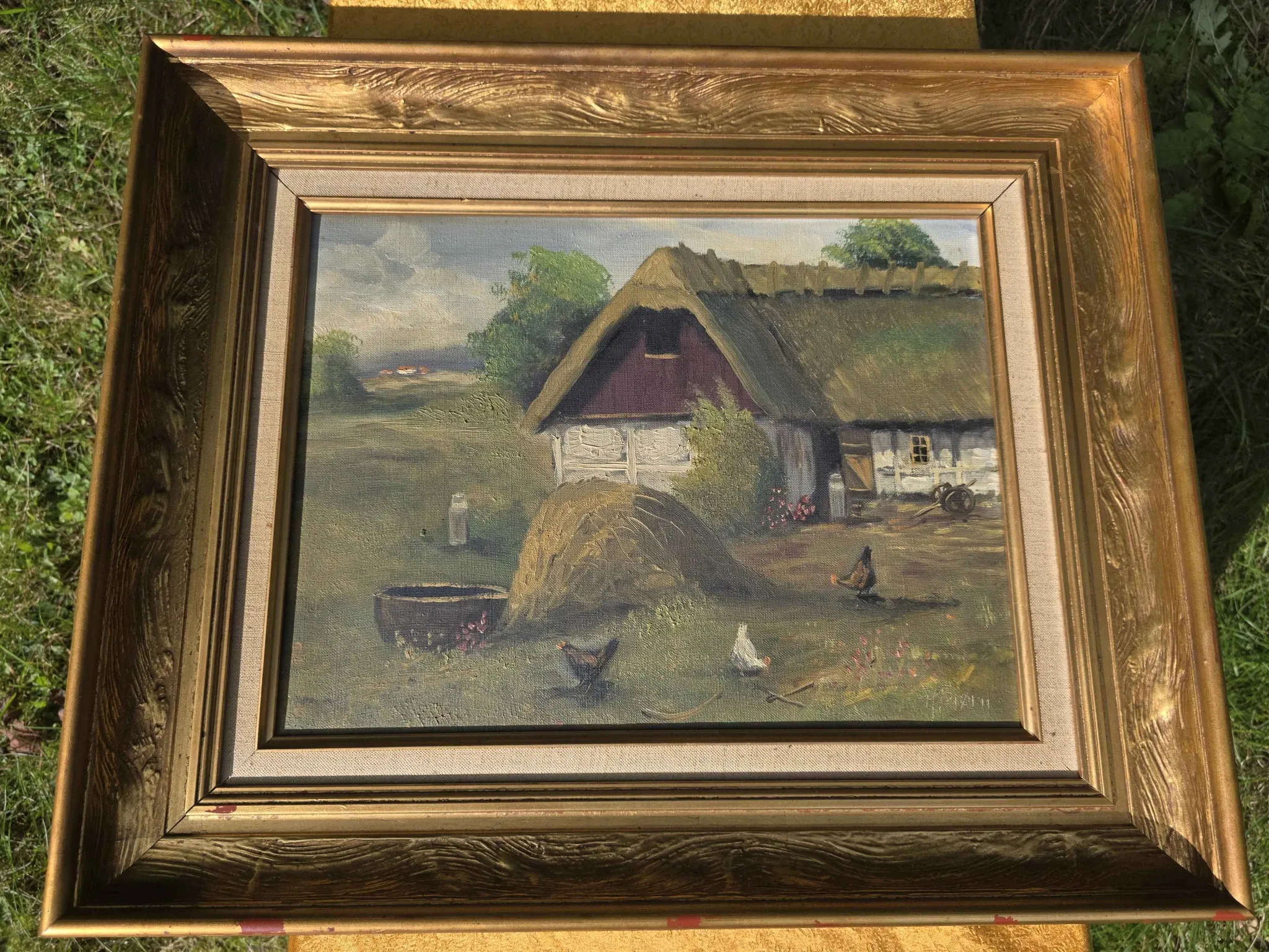 Vintage Farmyard Oil Painting by Henning Bjørn