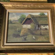 Vintage Farmyard Oil Painting by Henning Bjørn