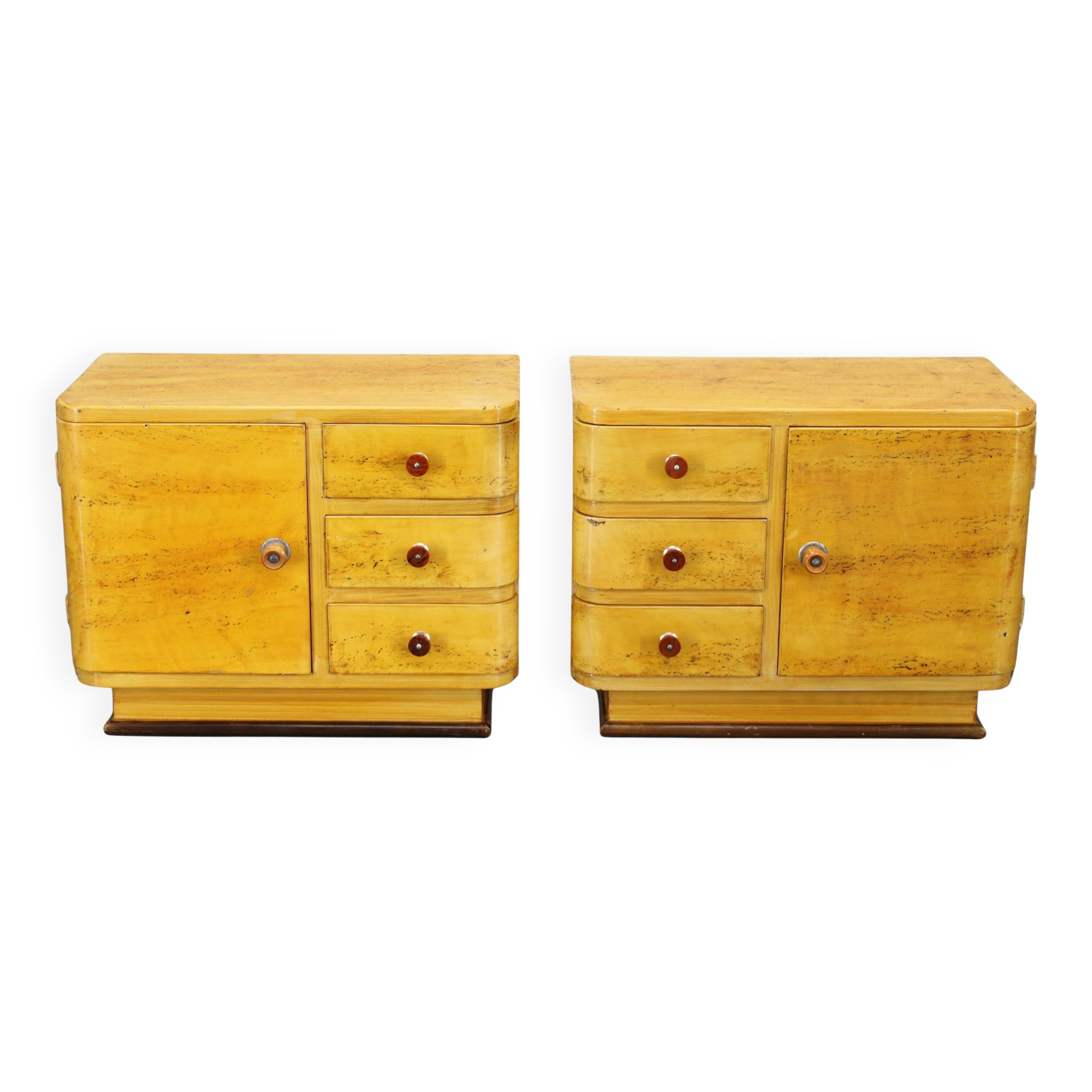 Pair of 1940s Czechoslovak Art Deco nightstands with painted maple imitation finish