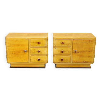 Pair of 1940s Czechoslovak Art Deco nightstands with painted maple imitation finish
