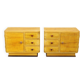 Pair of 1940s Czechoslovak Art Deco nightstands with painted maple imitation finish