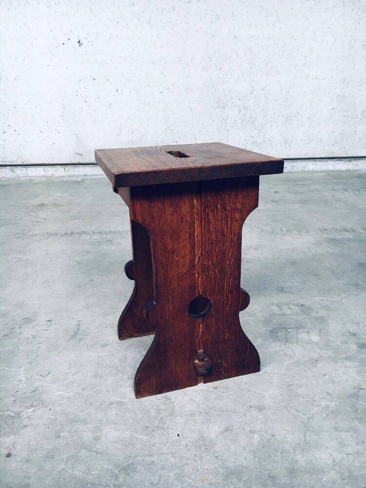 Amsterdam School Design Oak Handle Stool, Netherlands, 1920s