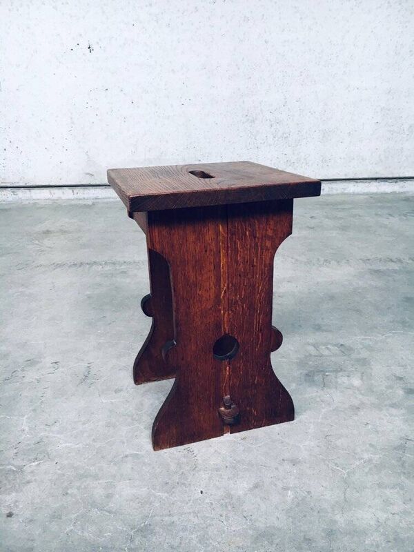 Amsterdamse School Design Oak Handle Stool, Netherlands, 1920s