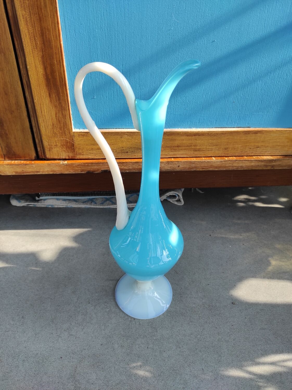 Murano blue opaline carafe vase