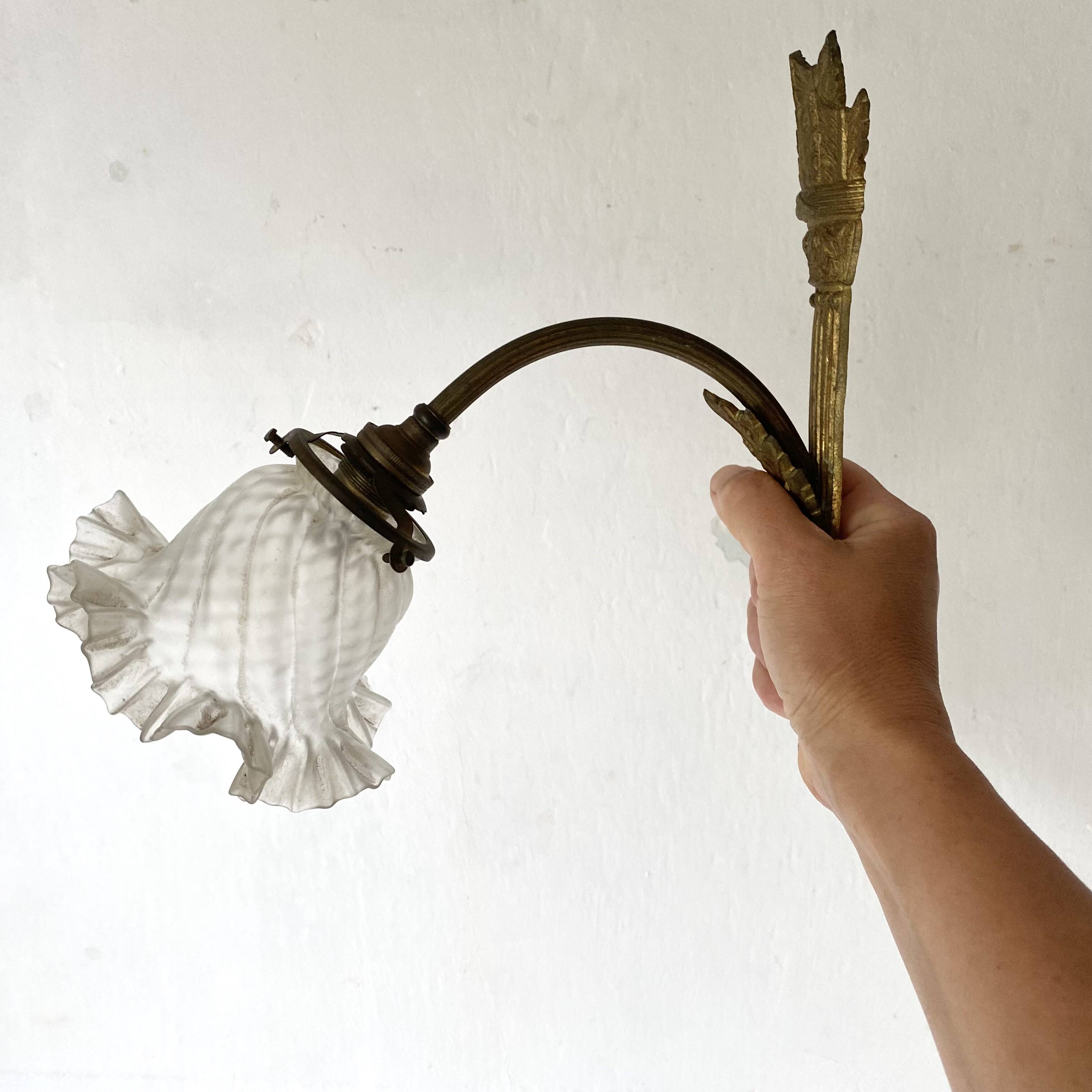 Antique bronze and glass tulip wall lamp