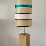 Large designer floor lamp - solid wood base - unique lampshade