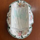Old Longchamps plate Terre de Fer – Model 1428 – Floral decoration & asparagus in relief – 39 x 23 cm