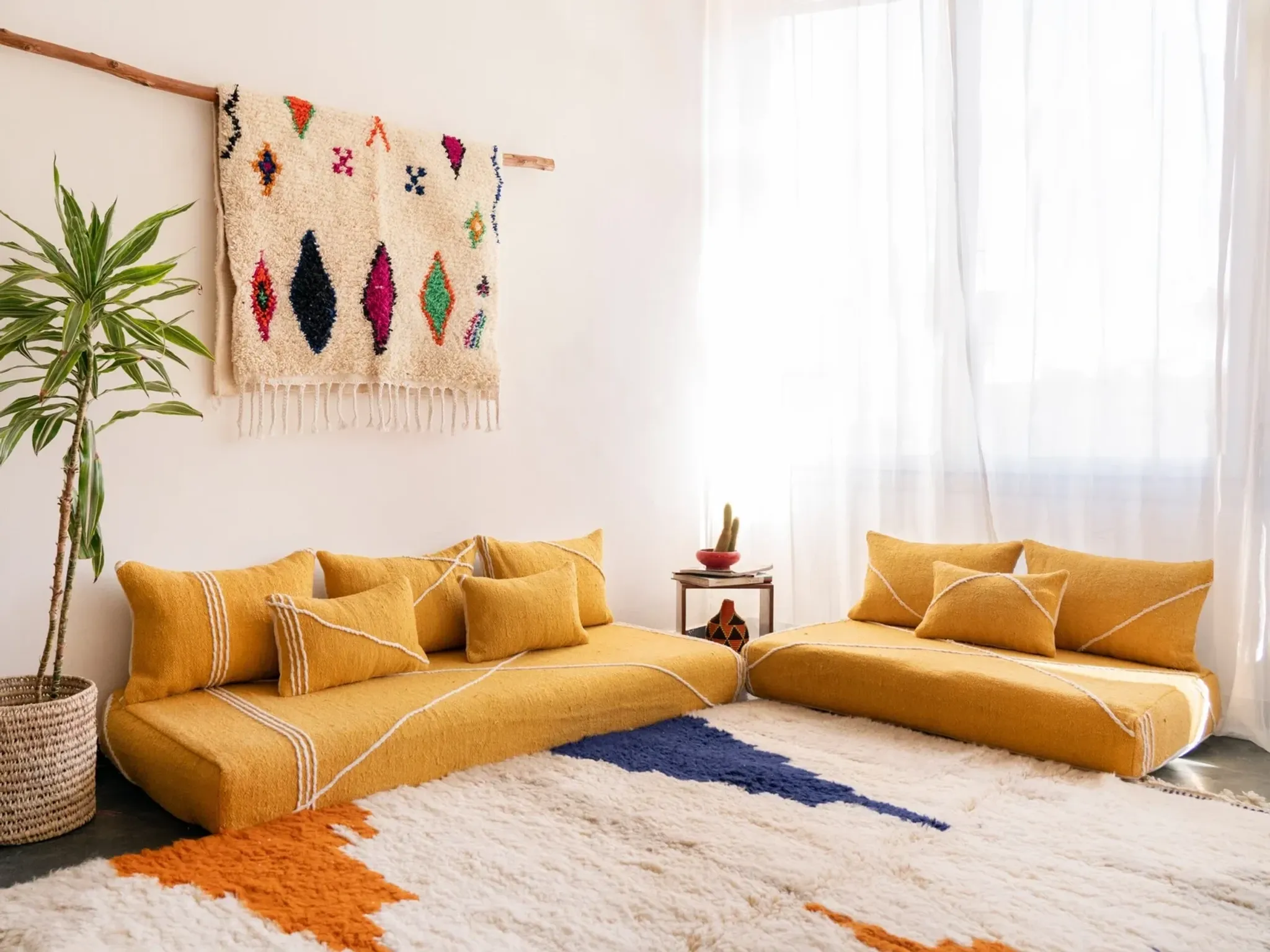 Ensemble de housses de canapé de sol marocain jaune