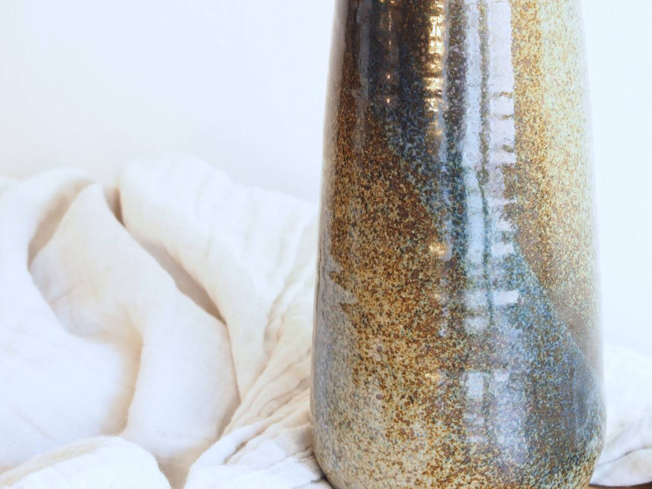 Enamelled stoneware vase or bottle signed Hélène