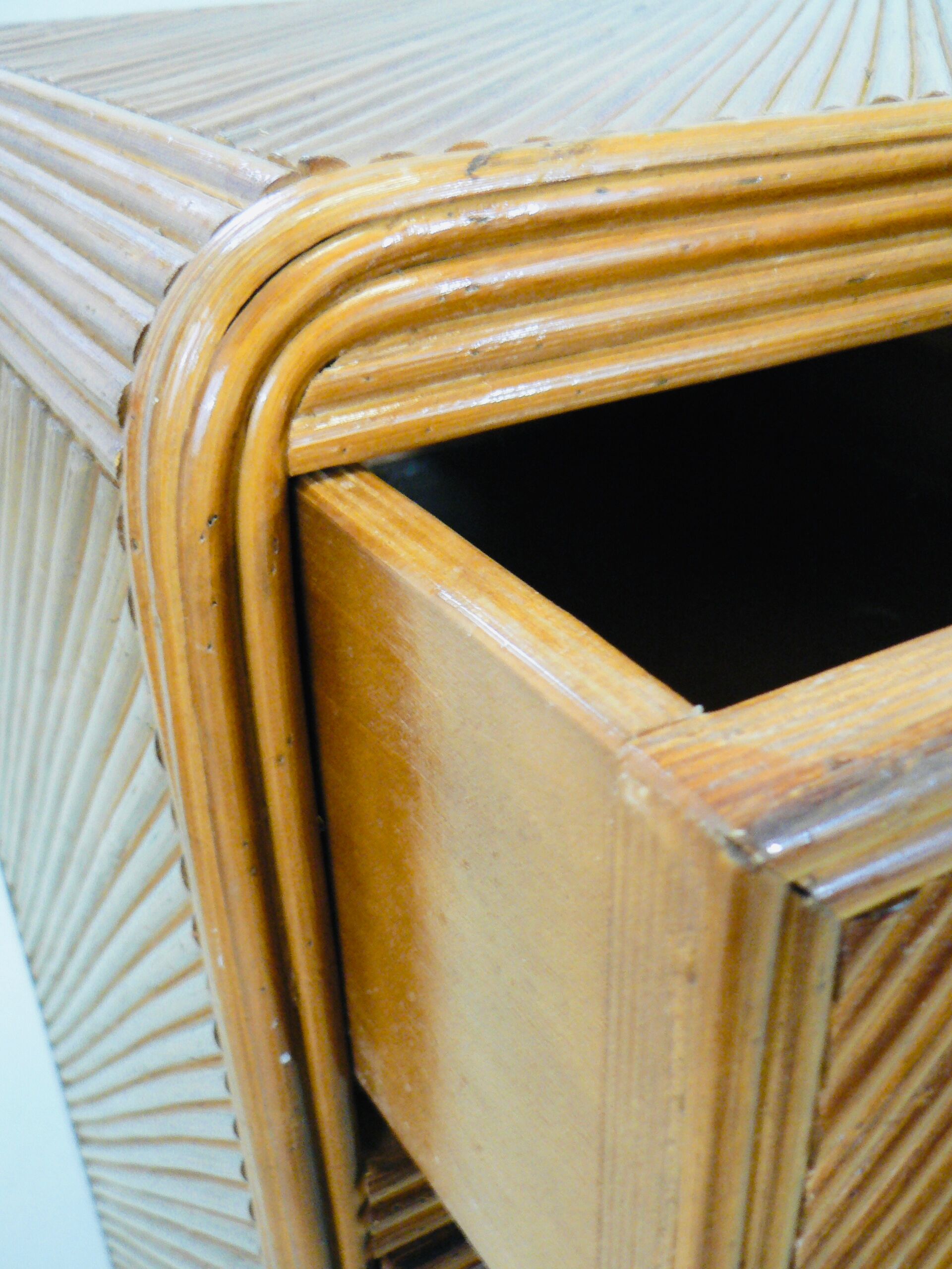 A console with split bamboo drawers