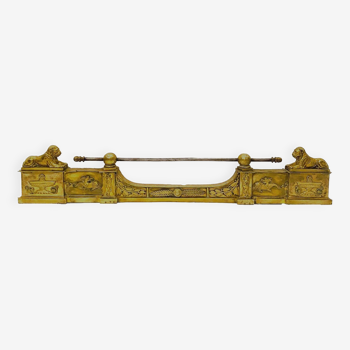 Bar of andirons with Lions in chiseled and gilded bronze 19th century