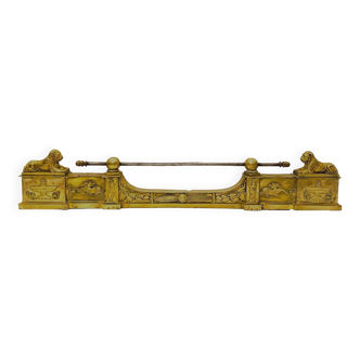 Bar of andirons with Lions in chiseled and gilded bronze 19th century