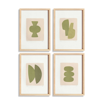 Collection de 4 peintures abstraites col.vert sauge signées Eawy