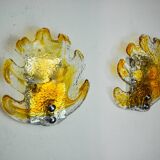 Pair of "leaf" wall lights by Murano Mazzega in orange frosted glass Italy 1970