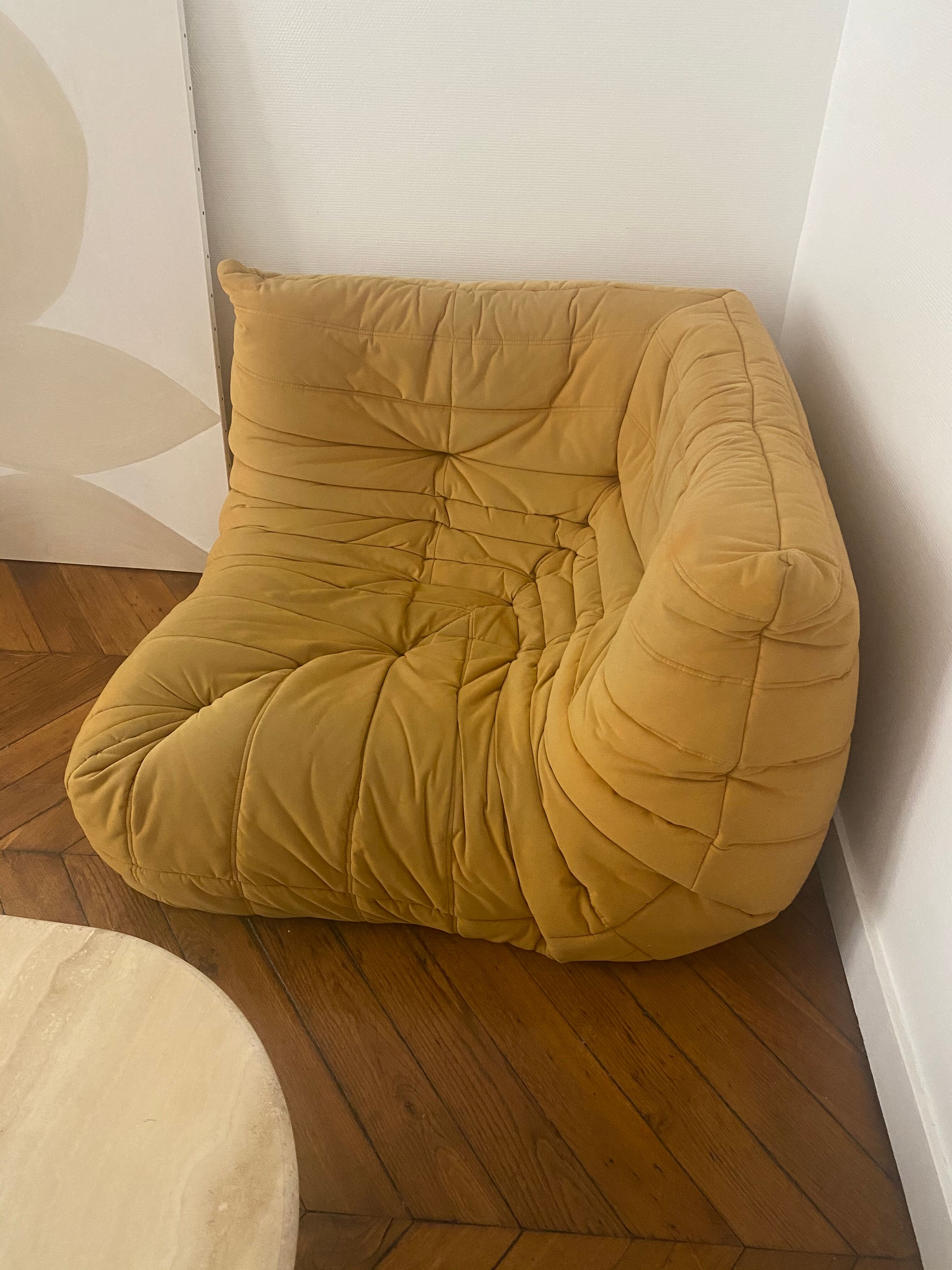 Togo armchair corner heater line roset in original yellow curry alcantara