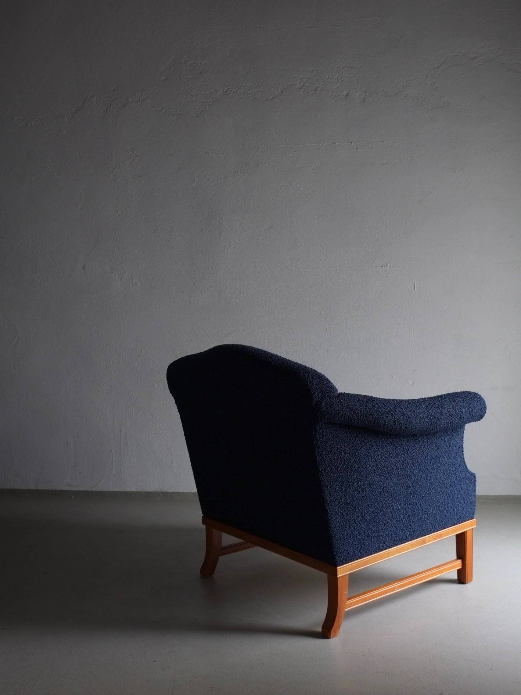 Navy boucle lounge chair | Sweden | 1940s