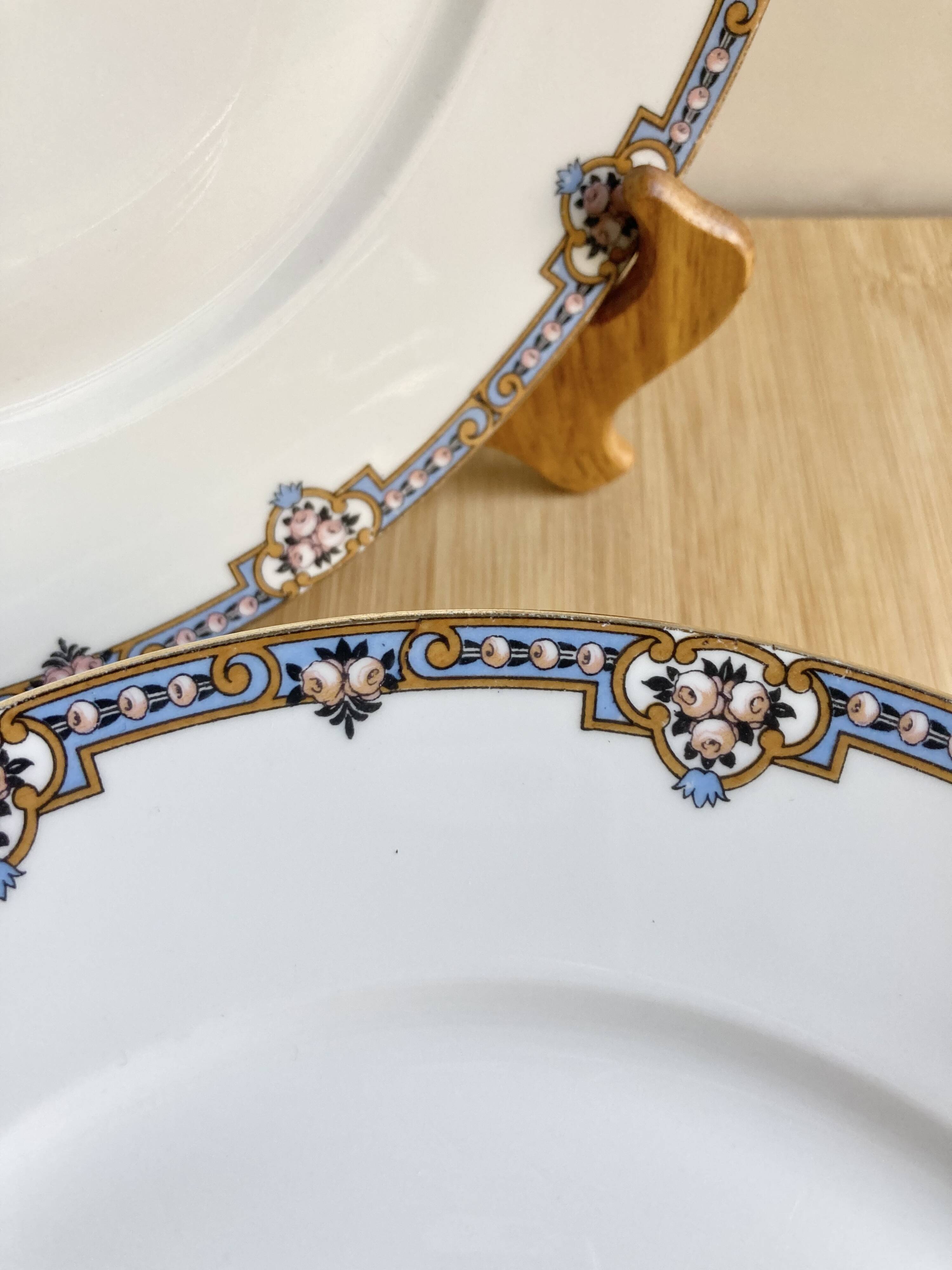 6 assiettes plates porcelaine fine F. Legrand 1920