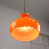 Mid-Century Modern Italian Orange Glass and Brass Pendant Lamp