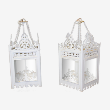 Pair of sheet metal lanterns circa 1950