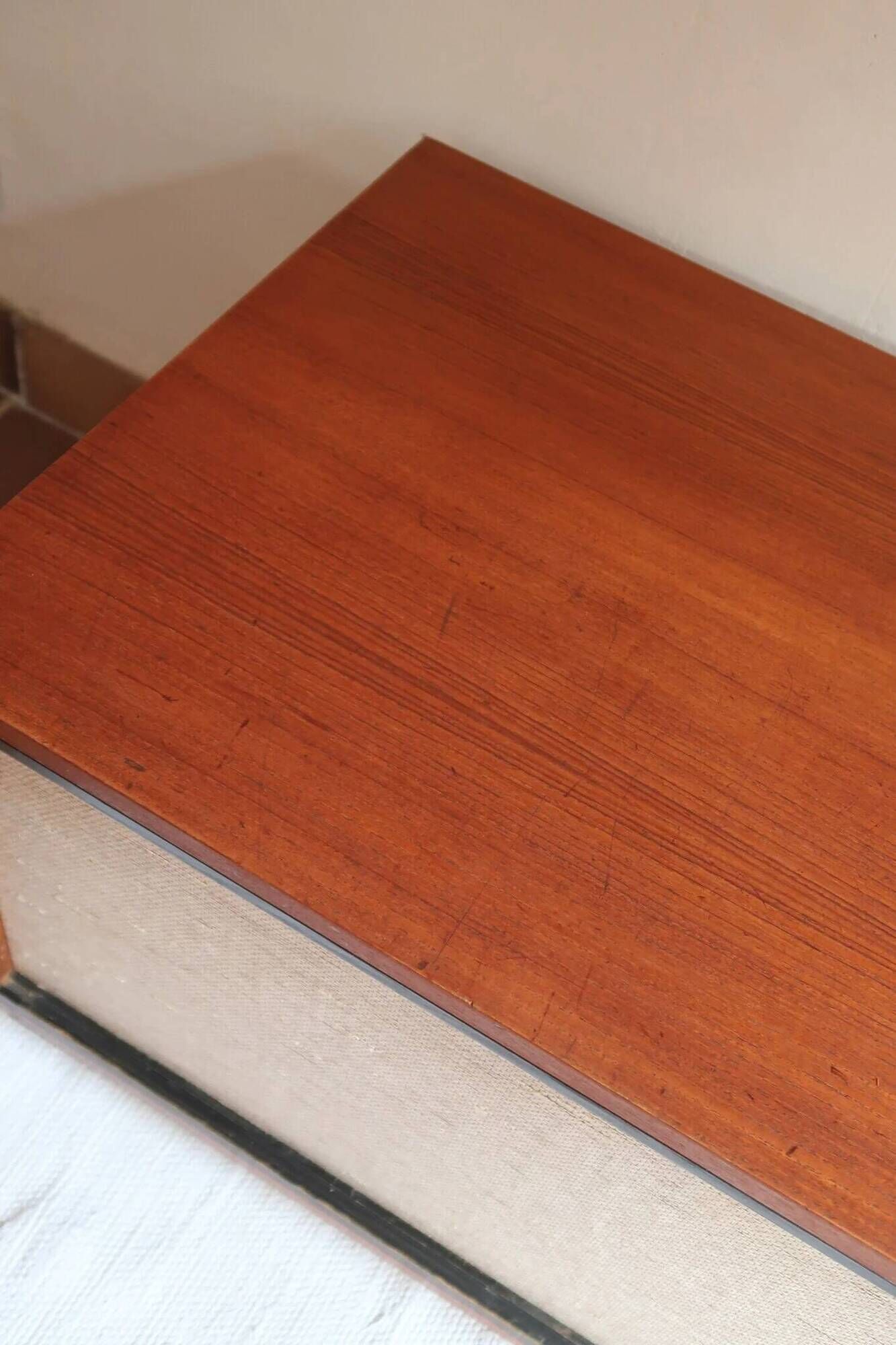 Teak enfilade, sliding canvas doors, 1960s.