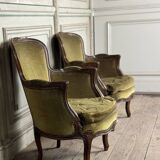Pair of louis xv style armchairs in carved beech around 1920