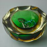 Vide poche sommerso vert et jaune par seguso, verre de murano, italie, 1970